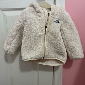 North face baby cream fleece jacket with bear ears on hood size 6-12 mos